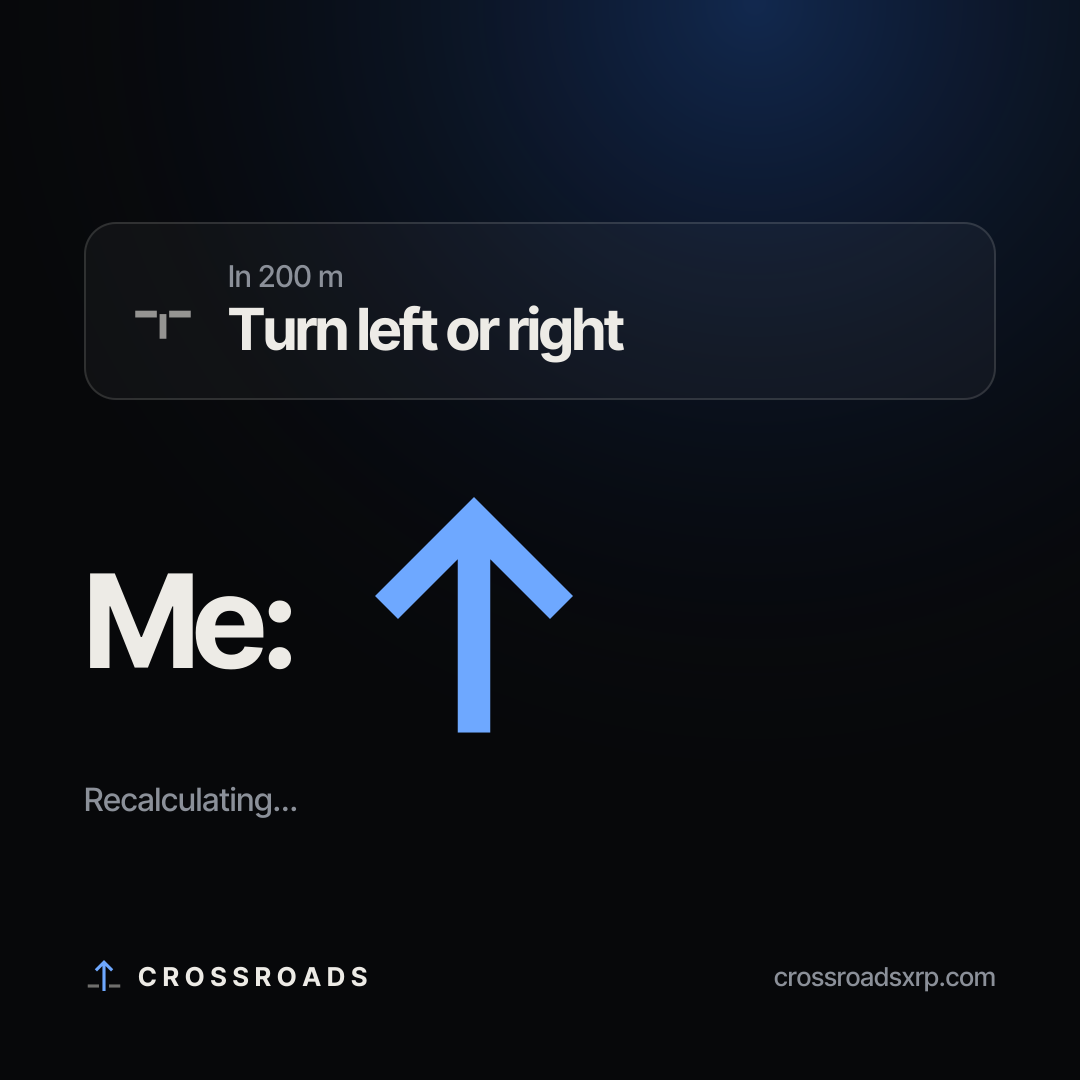 A navigation prompt says turn left or right. Me: a huge blue upward arrow.